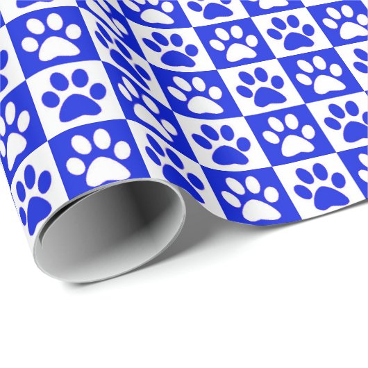 Dog Paw Prints blauw en wit Cadeaupapier (Rol Hoek)