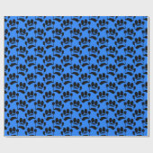 Dog Paw Prints en Botten Patroon Zwart Blauw Cadeaupapier (Vlak)