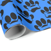 Dog Paw Prints en Botten Patroon Zwart Blauw Cadeaupapier (Rol Hoek)