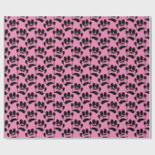 Dog Paw Prints en Botten Patroon Zwart Roze Cadeaupapier (Vlak)