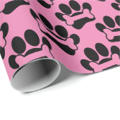 Dog Paw Prints en Botten Patroon Zwart Roze Cadeaupapier (Rol Hoek)