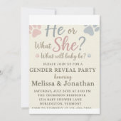 Dog Paw Prints Geslacht Onthulling Uitnodiging (Voorkant)