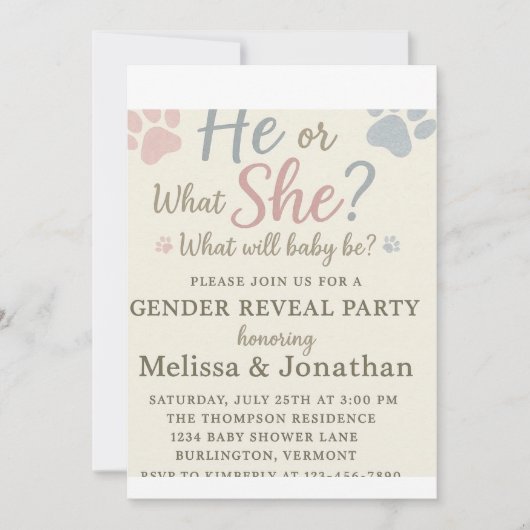 Dog Paw Prints Geslacht Onthulling Uitnodiging (Voorkant)