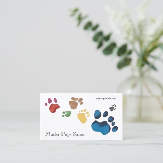 Dog Paw Prints Grooming Kleurrijk Visitekaartje (Staand voorkant)