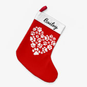 Dog Paw Prints Hart Schattige Pet Lover's Kleine Kerstsok (Voorkant (Hangend))