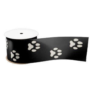 Dog Paw Prints Lopen op Zwart 3" Satijnen Lint