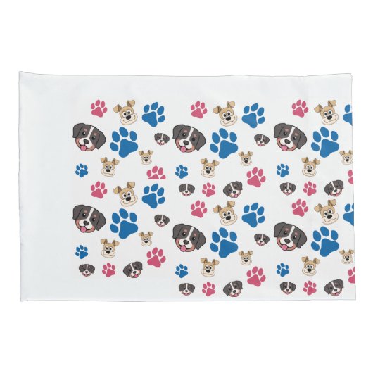 Dog Paw Prints Paar van Kussensloop Standaard Maat (Achterkant-Rechts)