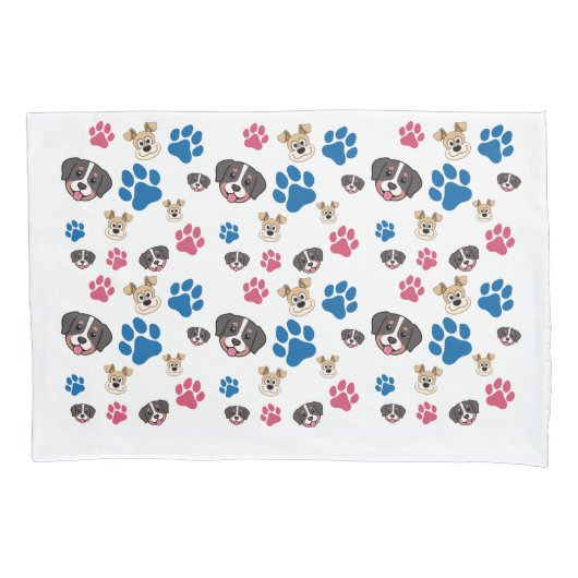 Dog Paw Prints Paar van Kussensloop Standaard Maat (Voorkant-Links)