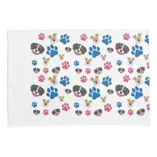 Dog Paw Prints Paar van Kussensloop Standaard Maat (Voorkant-Rechts)