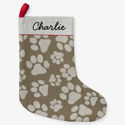 Dog Paw Prints Pattern Cute Custom Pet Lover Kleine Kerstsok (Voorkant)