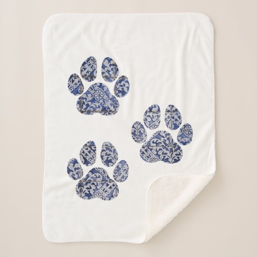 Dog Paw Prints - Portugese tegels Sherpa Deken (Voorkant)