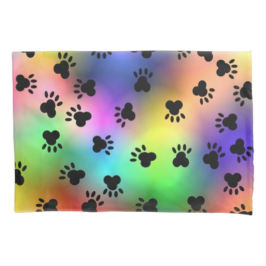 Dog Paw Prints Regenboog Kussen Hoesje Kussensloop (Voorkant)
