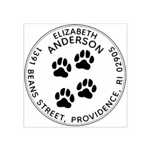 Dog Paw Prints Rond Retour Adres Rubber Stempel