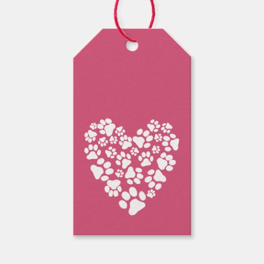 Dog Paw Prints Valentijn Hart Cadeaulabel (Voorkant)