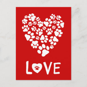 Dog Paw Prints Valentijn Love Heart Feestdagenkaart