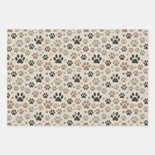 Dog Paw Prints Wrapping Paper Flat Sheet Set van 3 (Voorkant 3)