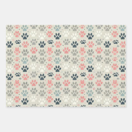 Dog Paw Prints Wrapping Paper Flat Sheet Set van 3