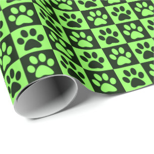 Dog Paw Prints zwart en groen Cadeaupapier