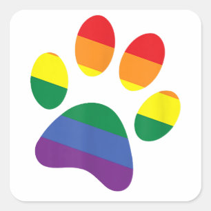 Dog Paw Rainbow Paw LGBT Gay Pride Lesbian Support Vierkante Sticker