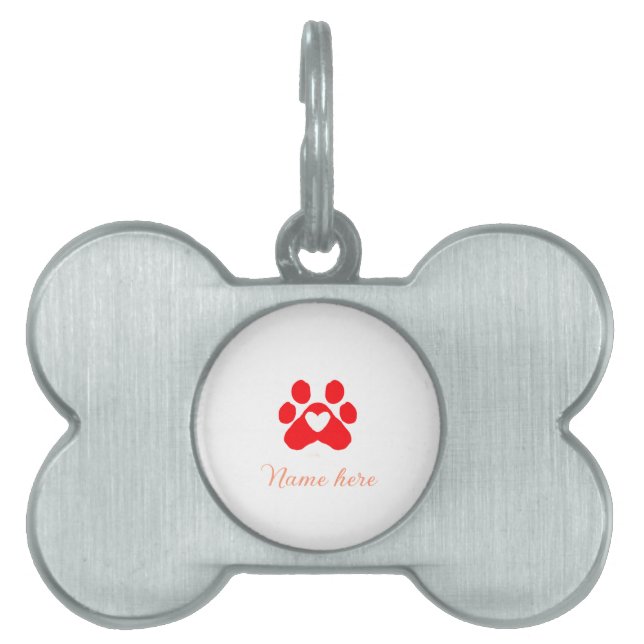 Dog paw red heart pet add name text animal paw  huisdieren naamplaatje (voorkant)