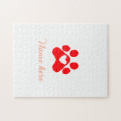 Dog paw red heart pet add name text animal paw  legpuzzel (Horizontaal)