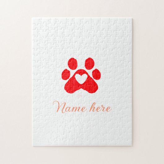 Dog paw red heart pet add name text animal paw  legpuzzel (Verticaal)