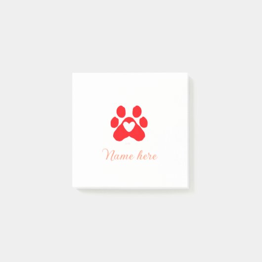 Dog paw red heart pet add name text animal paw  post-it® notes (Voorkant)