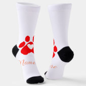 Dog paw red heart pet add name text animal paw  sokken (Gebogen)
