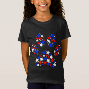 Dog Paw Red White Blue Stars 4 juli Dog Cat L T-shirt