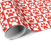 Dog Paw Rood en wit Cadeaupapier (Rol Hoek)