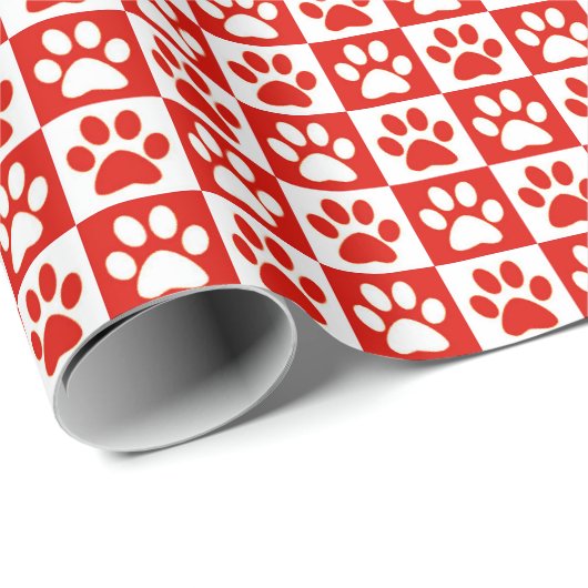 Dog Paw Rood en wit Cadeaupapier (Rol Hoek)