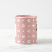 Dog Paw Roze Wit Monogram Foto Mok (Midden)