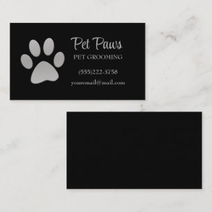 Dog Paw Silver Black Pet Grooming Service Visitekaartje