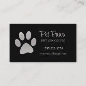 Dog Paw Silver Black Pet Grooming Service Visitekaartje (Voorkant)