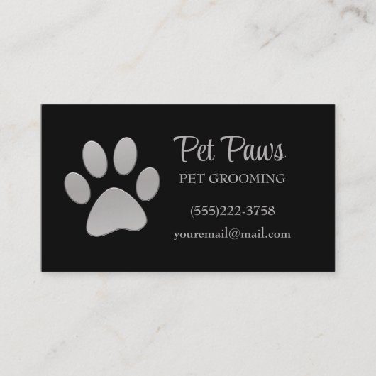 Dog Paw Silver Black Pet Grooming Service Visitekaartje (Voorkant)