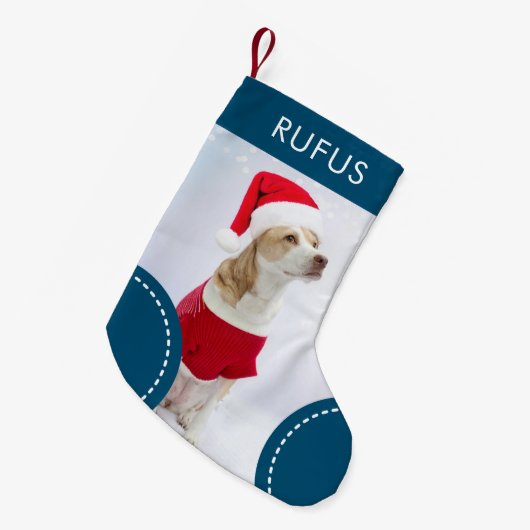 Dog Paw Theme Gepersonaliseerde Kerstmis Foto Kleine Kerstsok (Voorkant (Hangend))
