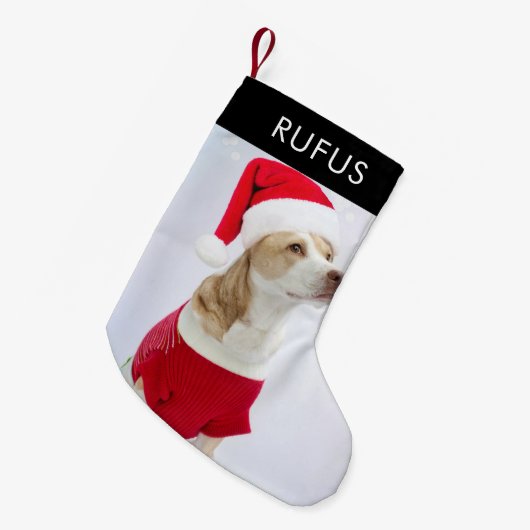 Dog Paw Theme Gepersonaliseerde Kerstmis Foto Kleine Kerstsok (Voorkant (Hangend))