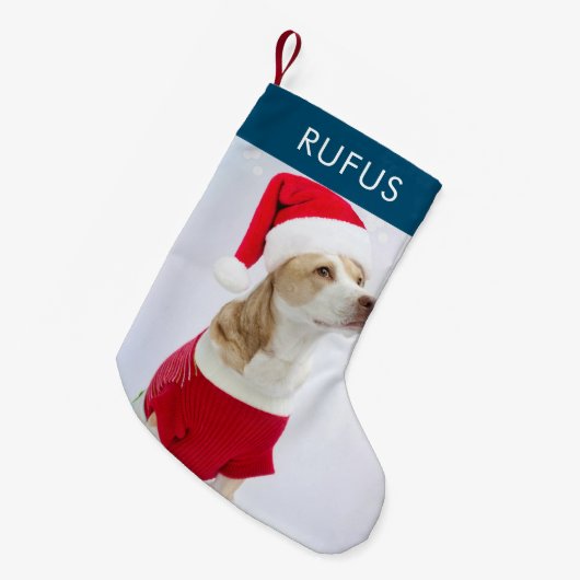 Dog Paw Theme Gepersonaliseerde Kerstmis Foto Kleine Kerstsok (Voorkant (Hangend))