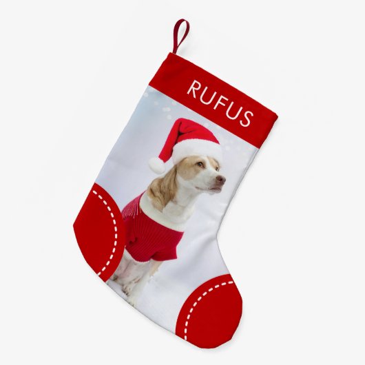 Dog Paw Theme Gepersonaliseerde Kerstmis Foto Kleine Kerstsok (Voorkant (Hangend))