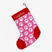 Dog Paw Theme Roze Gepersonaliseerde Kerstmis Kleine Kerstsok (Achterkant (Hangend))