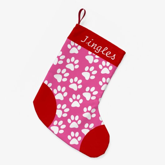 Dog Paw Theme Roze Gepersonaliseerde Kerstmis Kleine Kerstsok (Voorkant (Hangend))