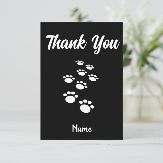 Dog Paw Tracks Aangepaste zwart-wit Bedankkaart (Staand voorkant)