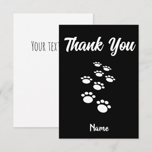 Dog Paw Tracks Aangepaste zwart-wit Bedankkaart (Voorkant / Achterkant)