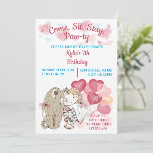 Dog Paw-ty Invitation Kaart (Staand voorkant)