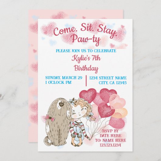 Dog Paw-ty Invitation Kaart (Voorkant / Achterkant)