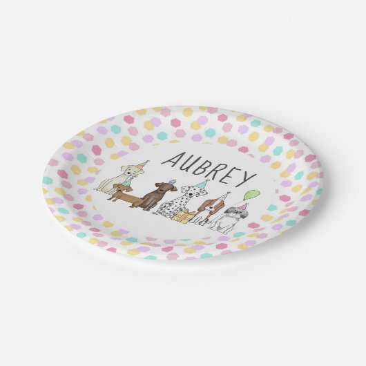 Dog Paw-ty Personalized Pastel Hexagon Papieren Bordje (Gekanteld)