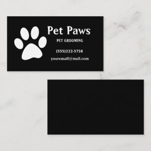Dog Paw White Black Pet Grooming Service Visitekaartje