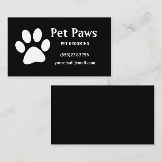 Dog Paw White Black Pet Grooming Service Visitekaartje (Voorkant / Achterkant)