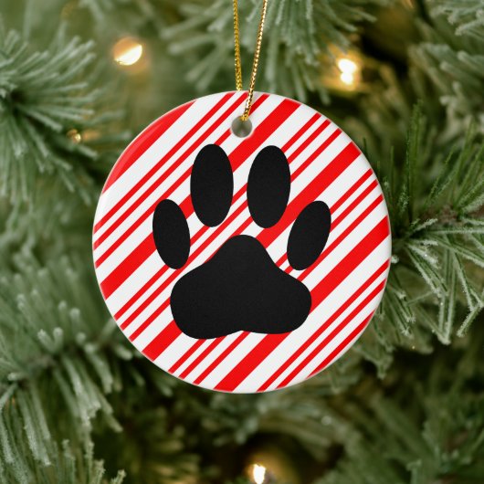 Dog Pawprint Candy Cane Ceramic Ornament (Boom)
