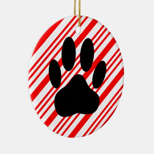 Dog Pawprint Candy Cane Ceramic Ornament (Rechts)